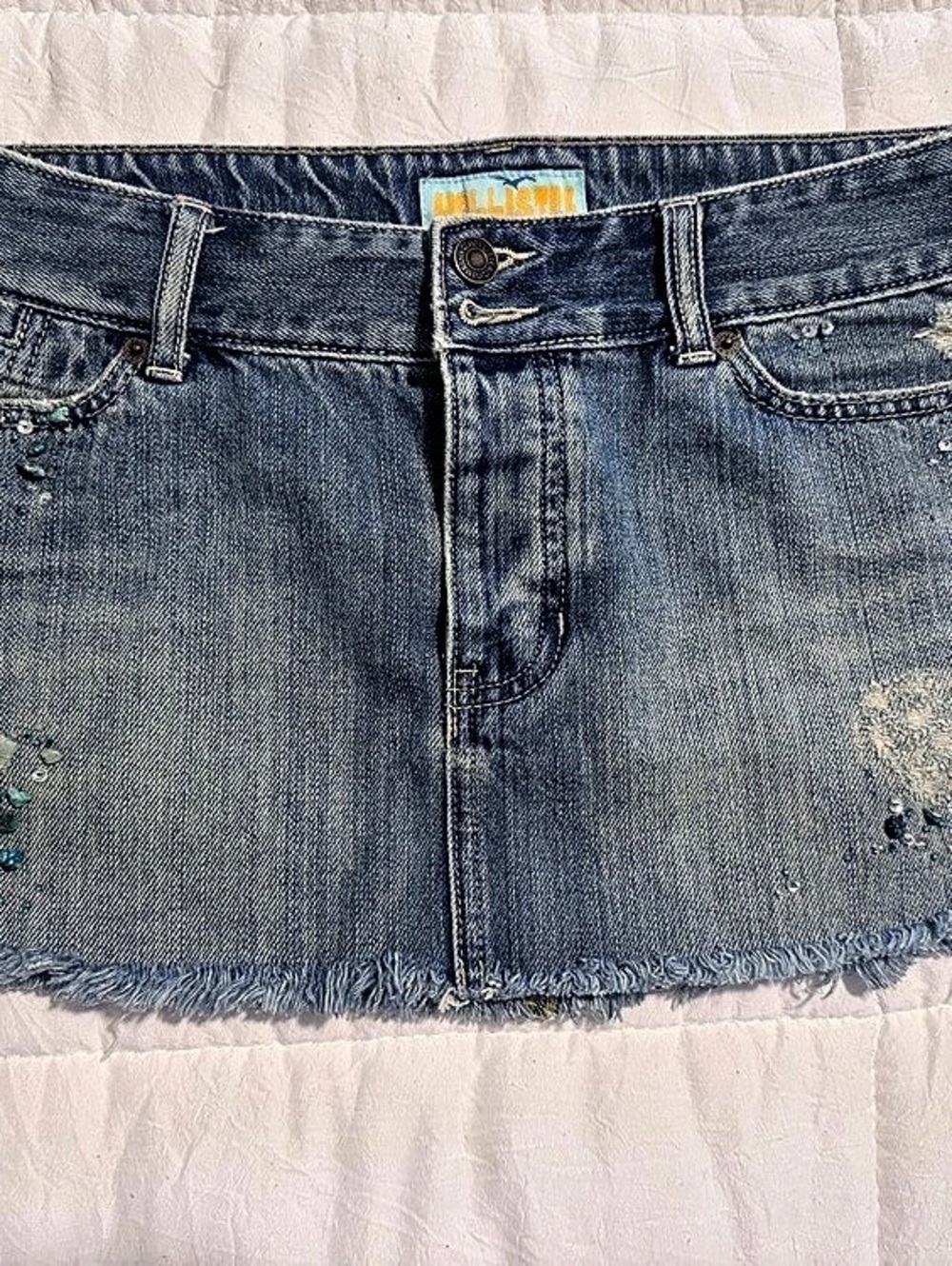 Hollister Embellished Distressed Denim Jean Skirt